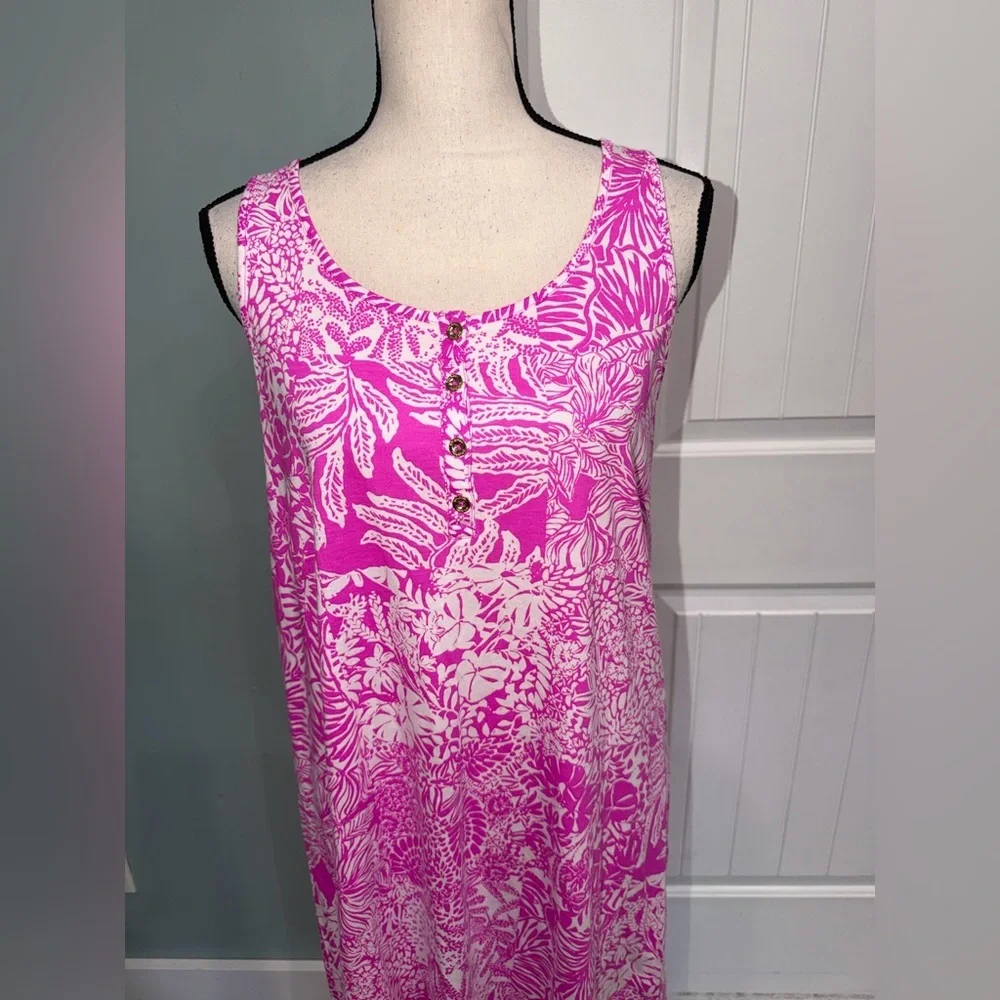 Lilly Pulitzer Lela Henley Tank Dress Wild Fuchsia Swipe Right Sleeveless SMALL
